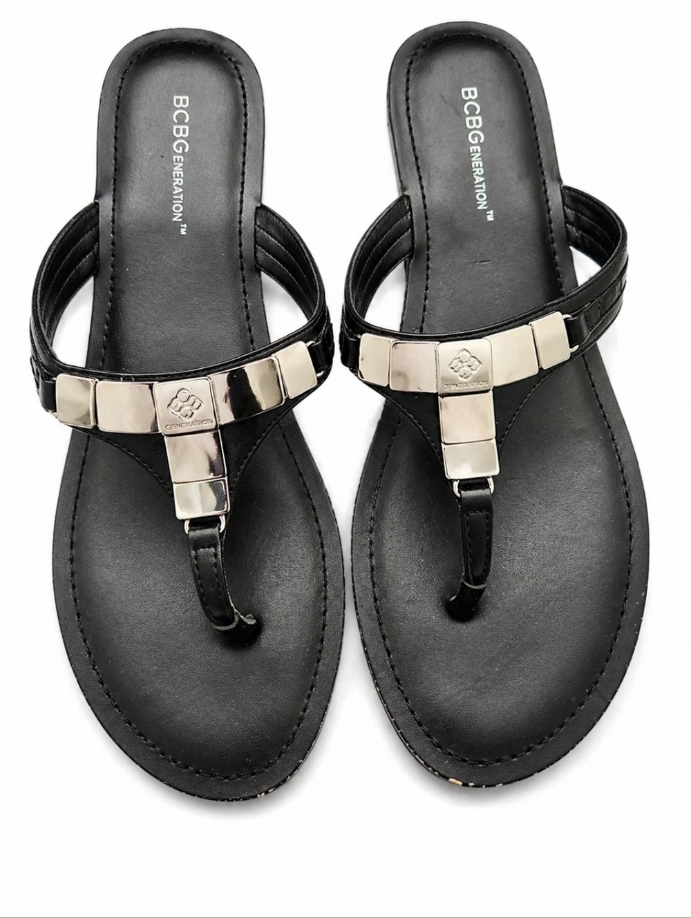 BCBGeneration Black Sandals with Silver-Tone T-Bar Accents - Picture 3 of 6